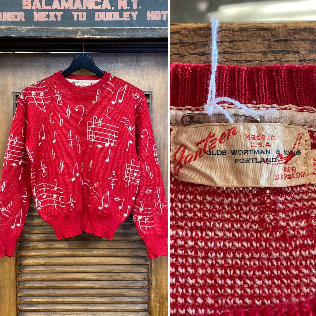 40-50's USA vintage『jantzen』sweater Vintage 1950's “jantzen” Music Note Design Wool Rockabilly Sweater