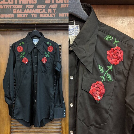 Vintage 1960's "Rockmount" Label Floral Western Sh