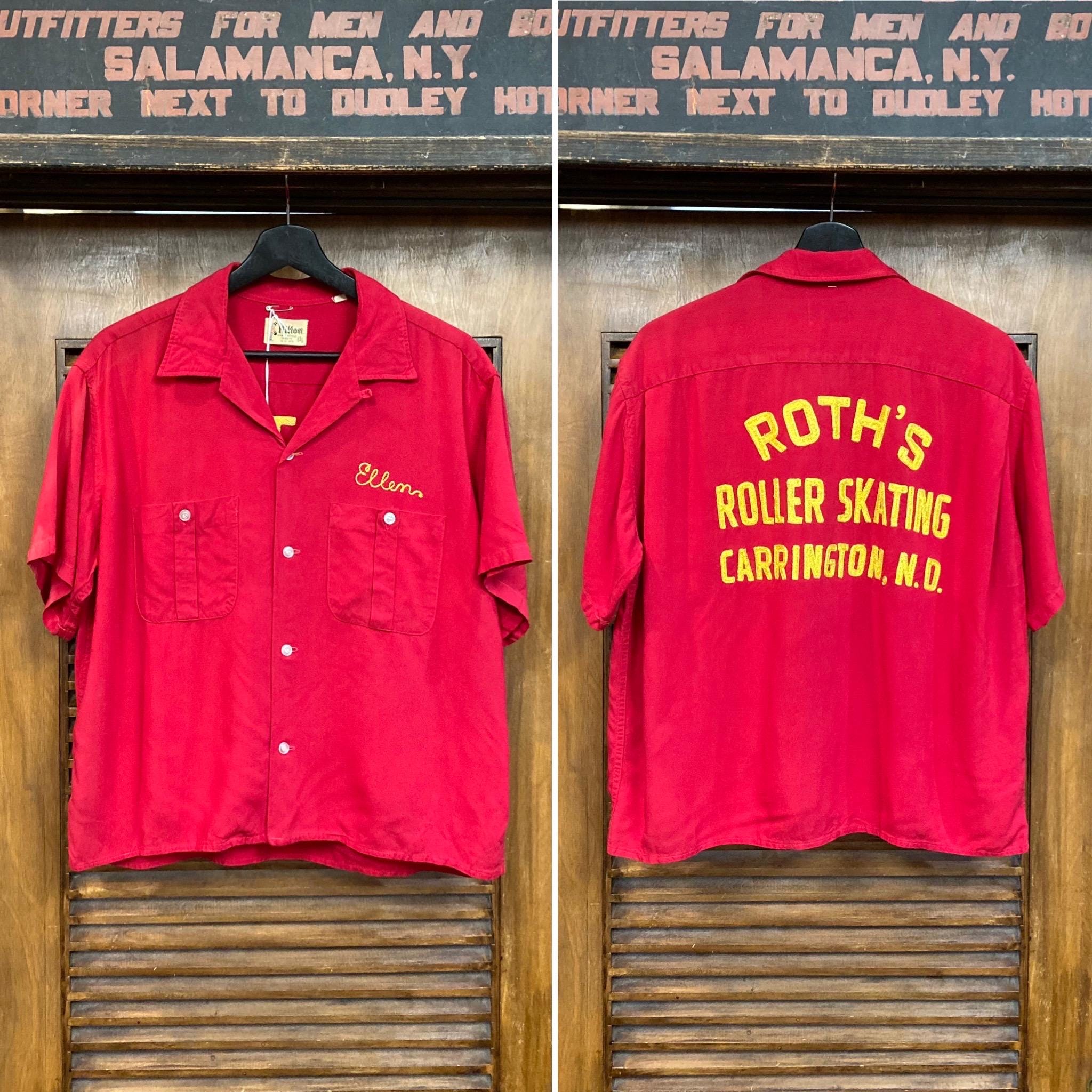 t*読様 Hilton bowlingshirt 50s 1950's Hilton Maroon Bowling Shirt Size S/M – Antique Sugar