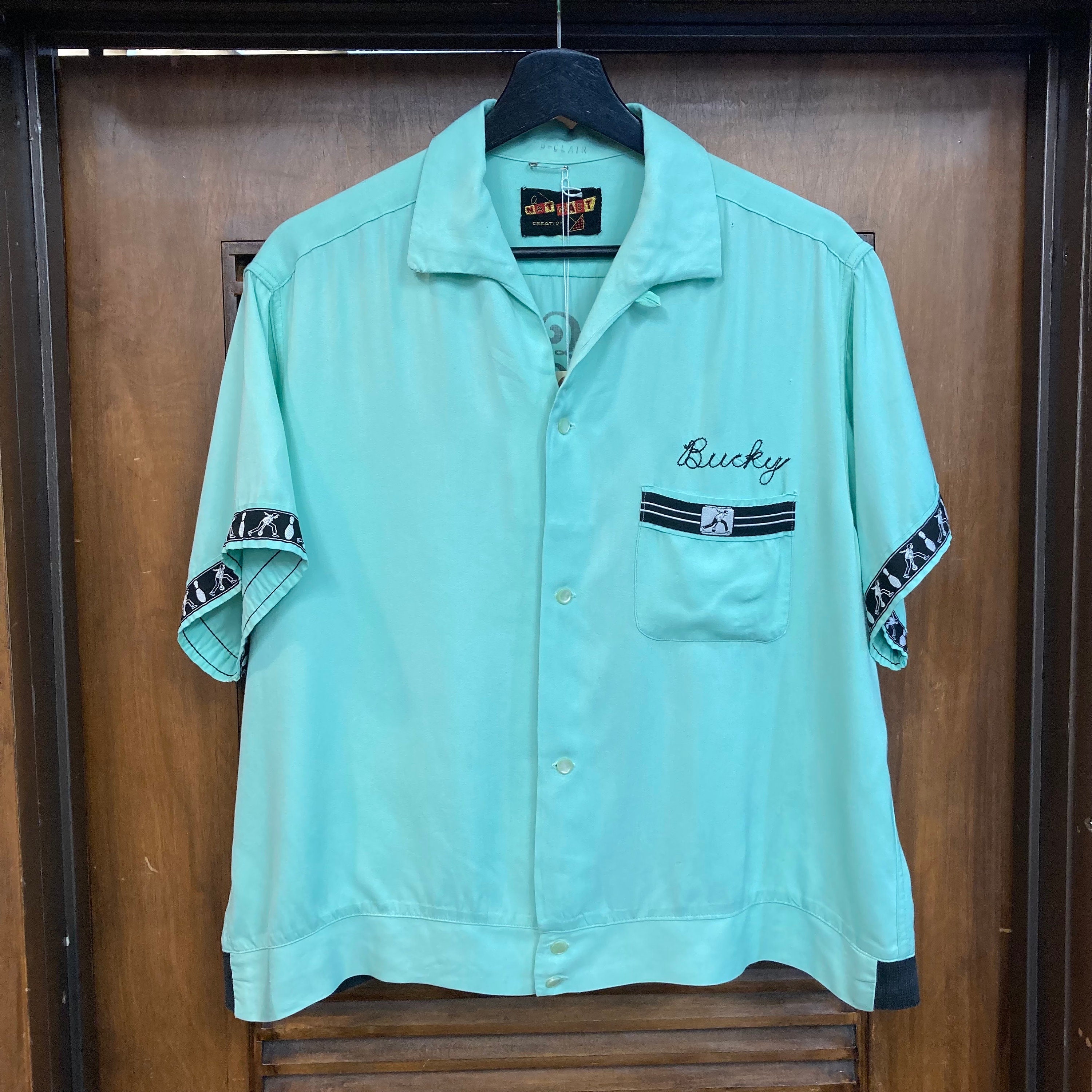 Vintage 1950's Size L “nat Nast” Mint Green Rayon Gab Rockabilly