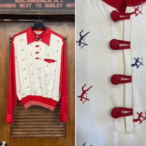 Vintage 1950’s Two-Tone Rayon Gabardine Pullover Gaucho Rockabilly Shirt, 50’s Vintage Clothing