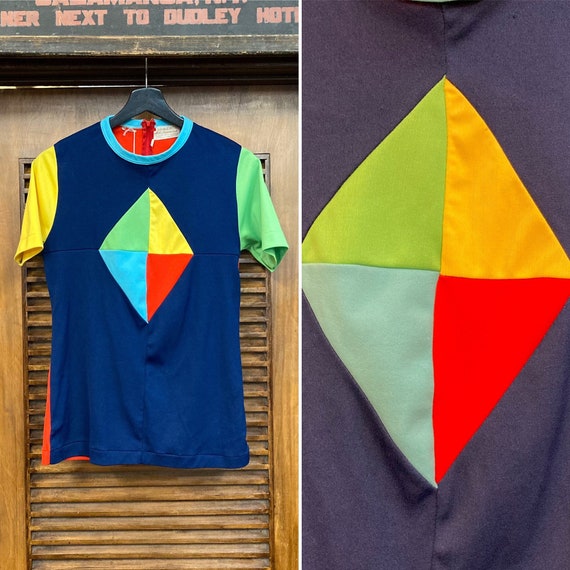 Vintage 1960’s Mod Color Block Knit Top Glam Shir… - image 1
