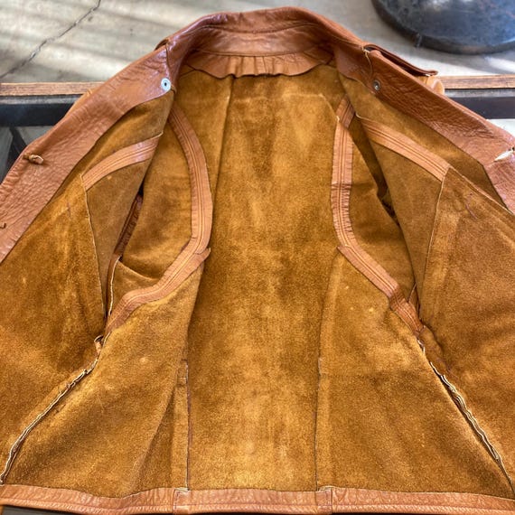 Vintage 1960’s “East West Musical Instruments” Rover Hippie Leather Jacket, 1960’s Leather Jacket View 6