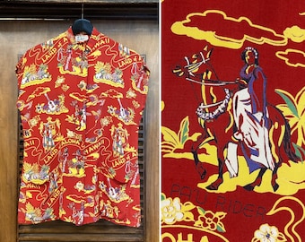 Vintage 1940’s “Hale Hawaii” Land of Aloha Rayon Teatimer Hawaiian Shirt, 40’s Hawaiian Shirt, 40’s Rayon Shirt, Vintage Clothing