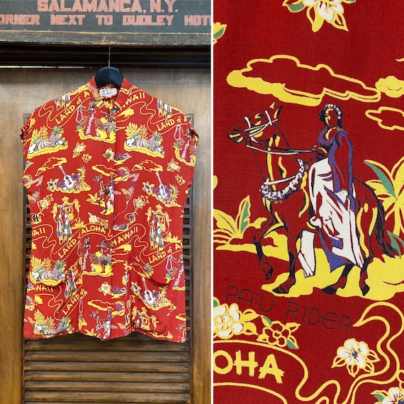 Vintage 1940's “hale Hawaii” Land of Aloha Rayon Teatimer Hawaiian