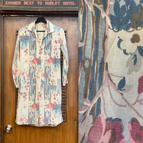 Vintage 1930's Floral Cotton Duster Coat, Vintage
