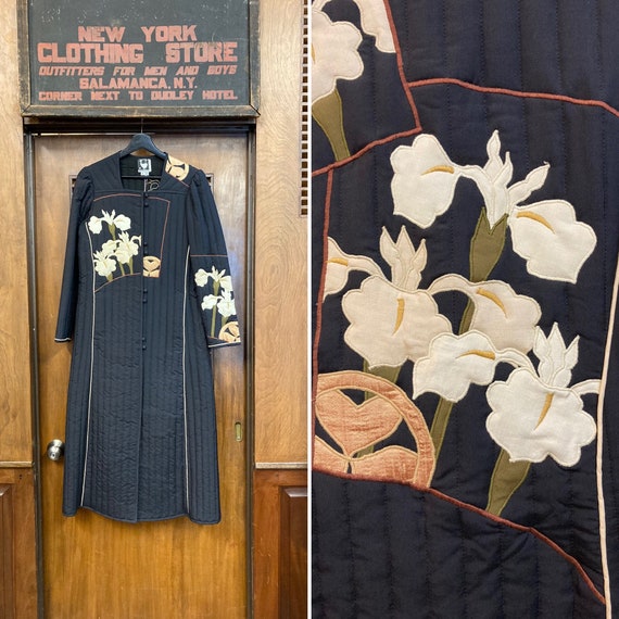 Vintage 1970’s Black Quilted Floral Lily Long-slee