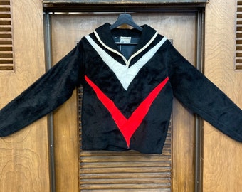 Vintage 1960's Jet Black “campus Kodiak” Chevron Mod Fake Fur