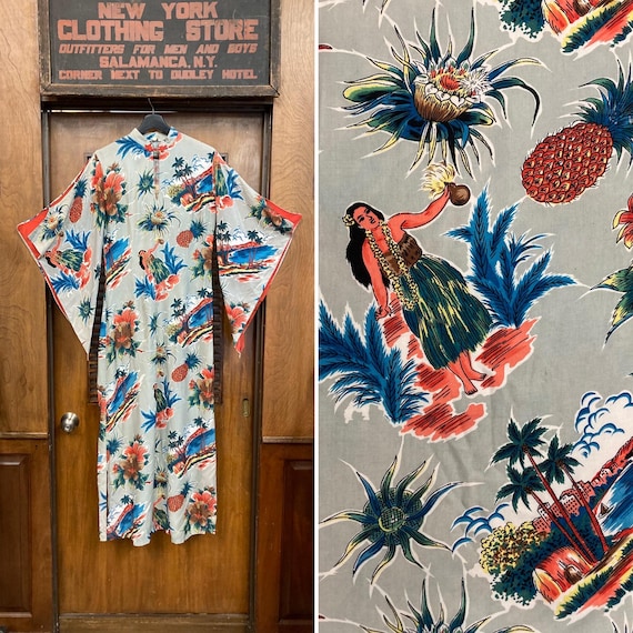 Vintage 1950’s Lauhala Hula Girl Tropical Rayon P… - image 1