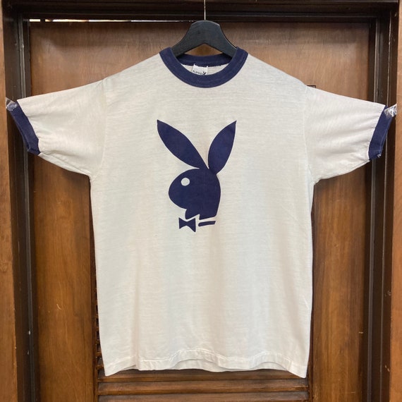 Vintage 1970's “playboy” Bunny Flocked Detail Ringer Tee Shirt