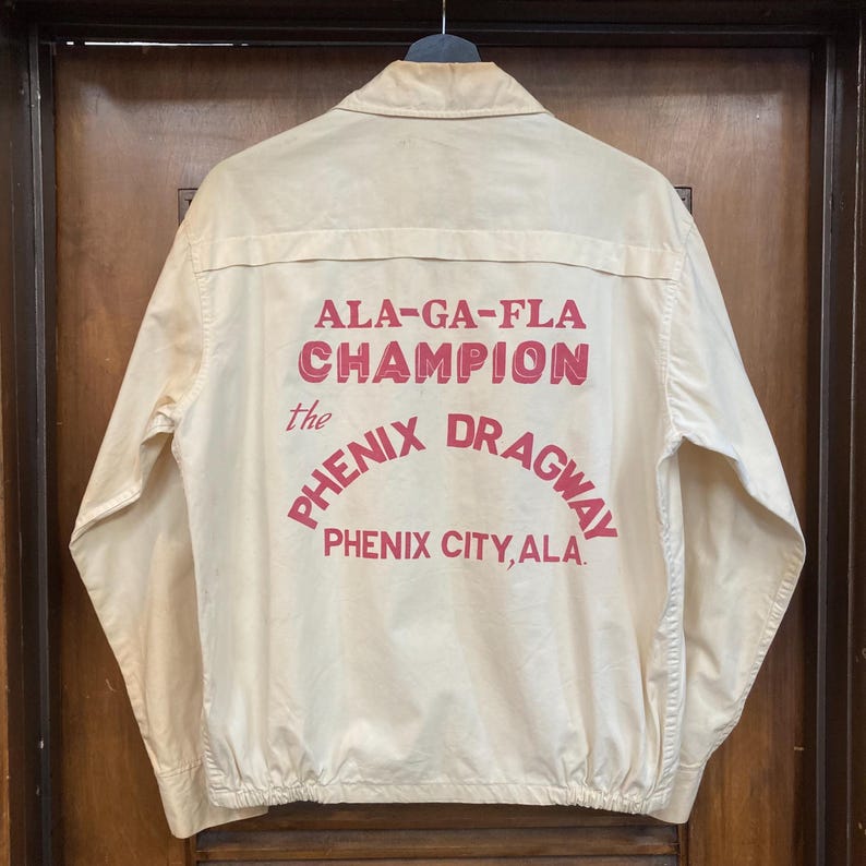 Chaqueta cortavientos de algodón vintage de los años 50, ganadora de la categoría de carreras de resistencia NHRA Hot Rod, original, chaqueta Dragway, chaqueta de los años 60, ropa vintage imagen 4