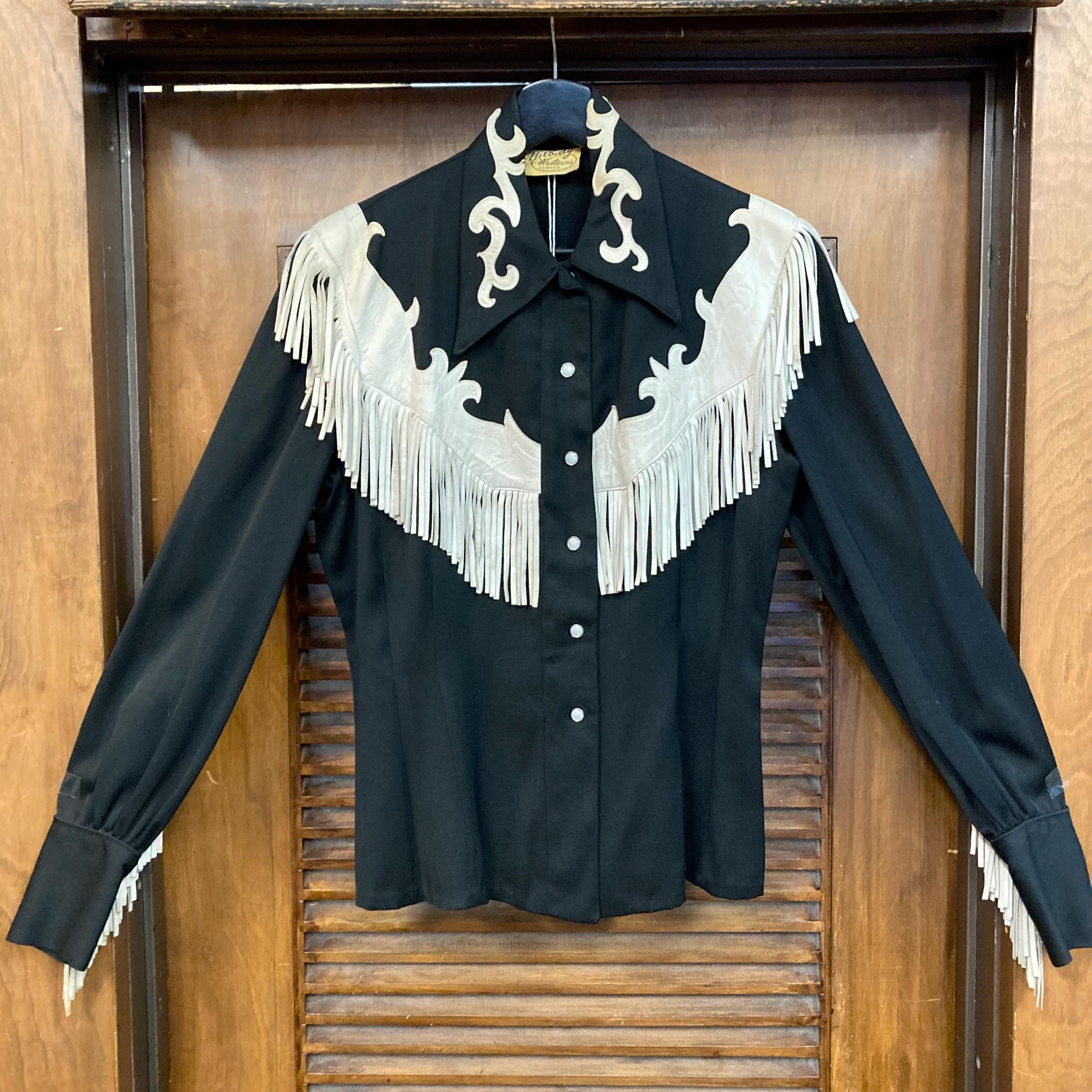 Vintage 1950's Jet Black Western Cowboy Leather Fringe Rayon