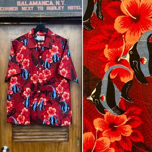 Vintage 1950’s -Deadstock- Size XL, Atomic Fish Cotton Loop Collar Hawaiian Shirt, 1950’s Shirt, 50’s Vintage Clothing