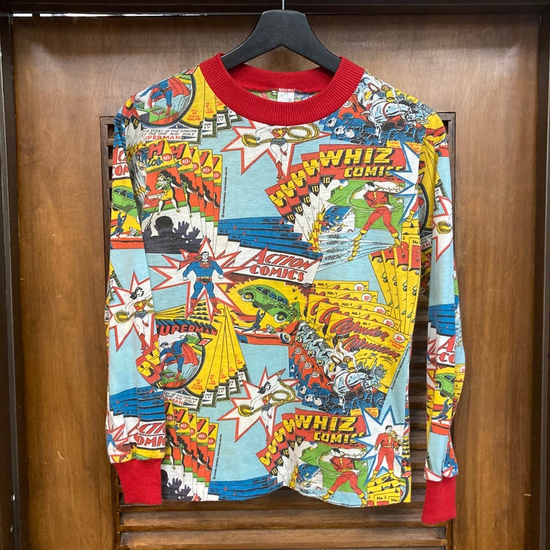 Vintage 1970s Superhero Action Comics Superman Pop Art Long Sleeve T-Shirt, 70s Tee Shirt, Vintage Clothing image 3