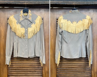 Vintage 1950's Western Cowboy Cowgirl Rayon Gabardine X