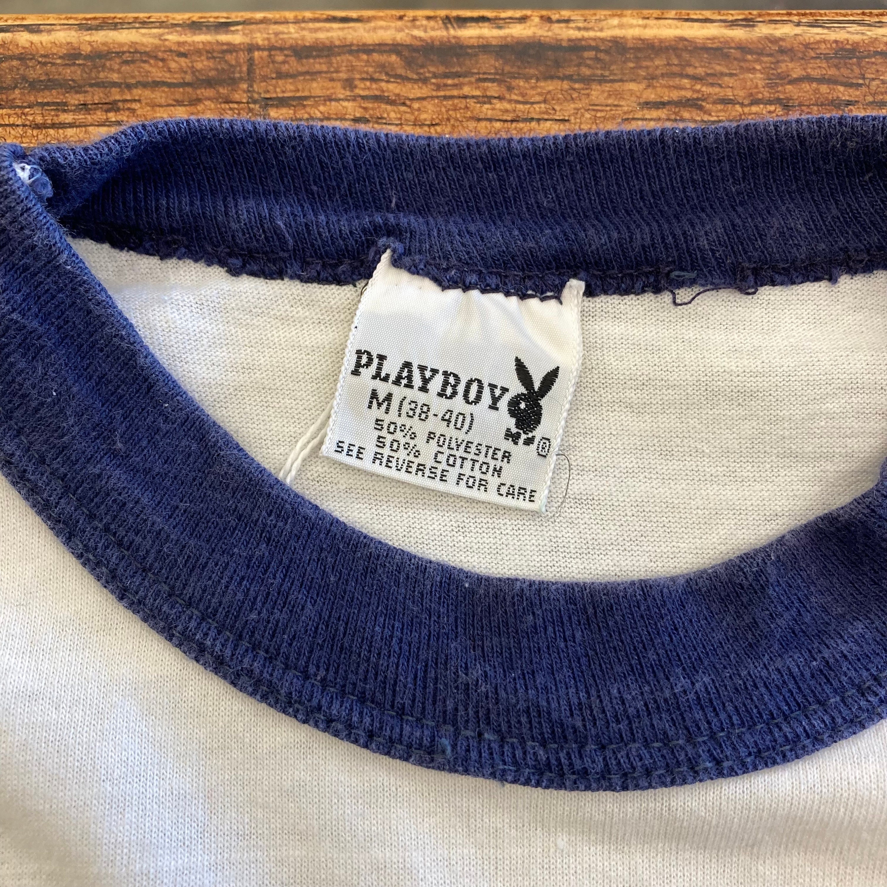 Vintage 1970's “playboy” Bunny Flocked Detail Ringer Tee Shirt