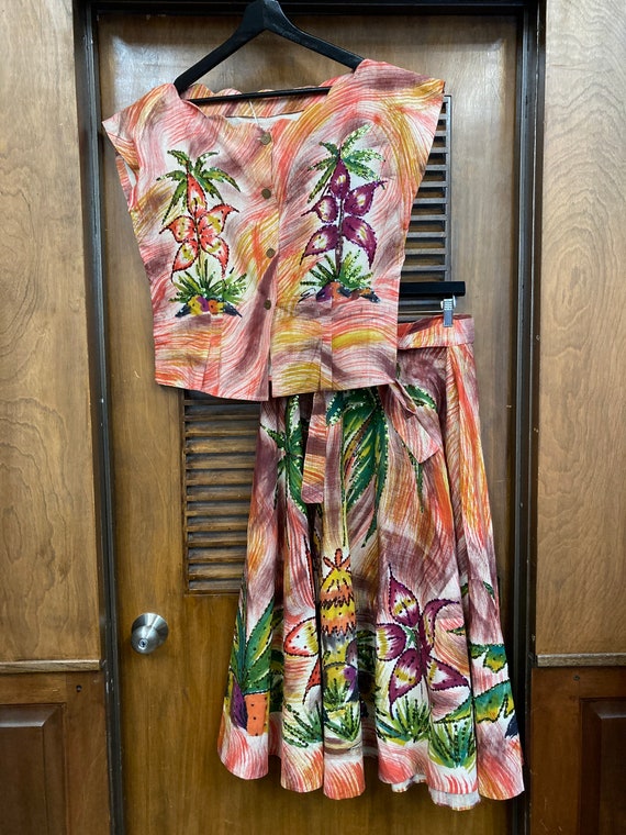 Vintage 1950’s Two Piece Tropical Sequin Mexican … - image 10