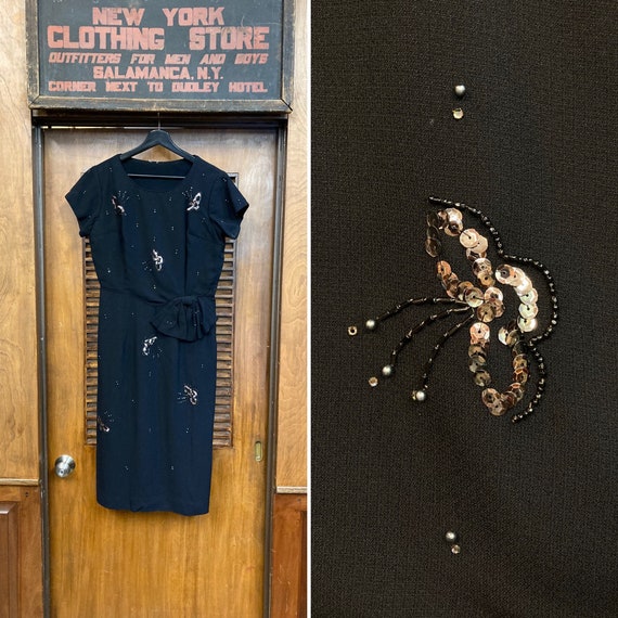 Vintage 1940’s Sequin & Beaded Butterfly Detail D… - image 1