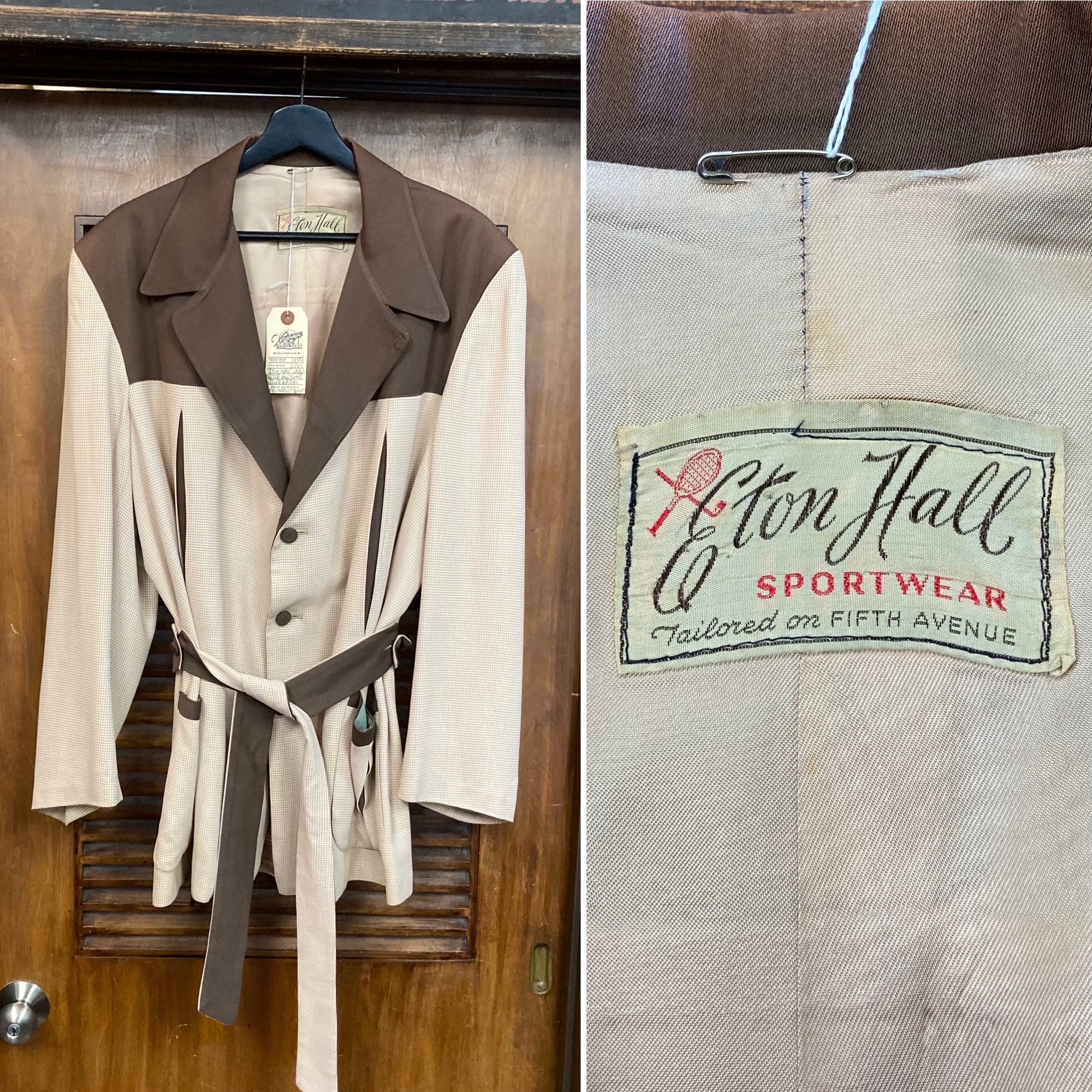 Vintage 1950's Size L/XL “eton Hall” Label Belted Hollywood Vintage 1950's Size L/XL “eton Hall” Label Belted Hollywood