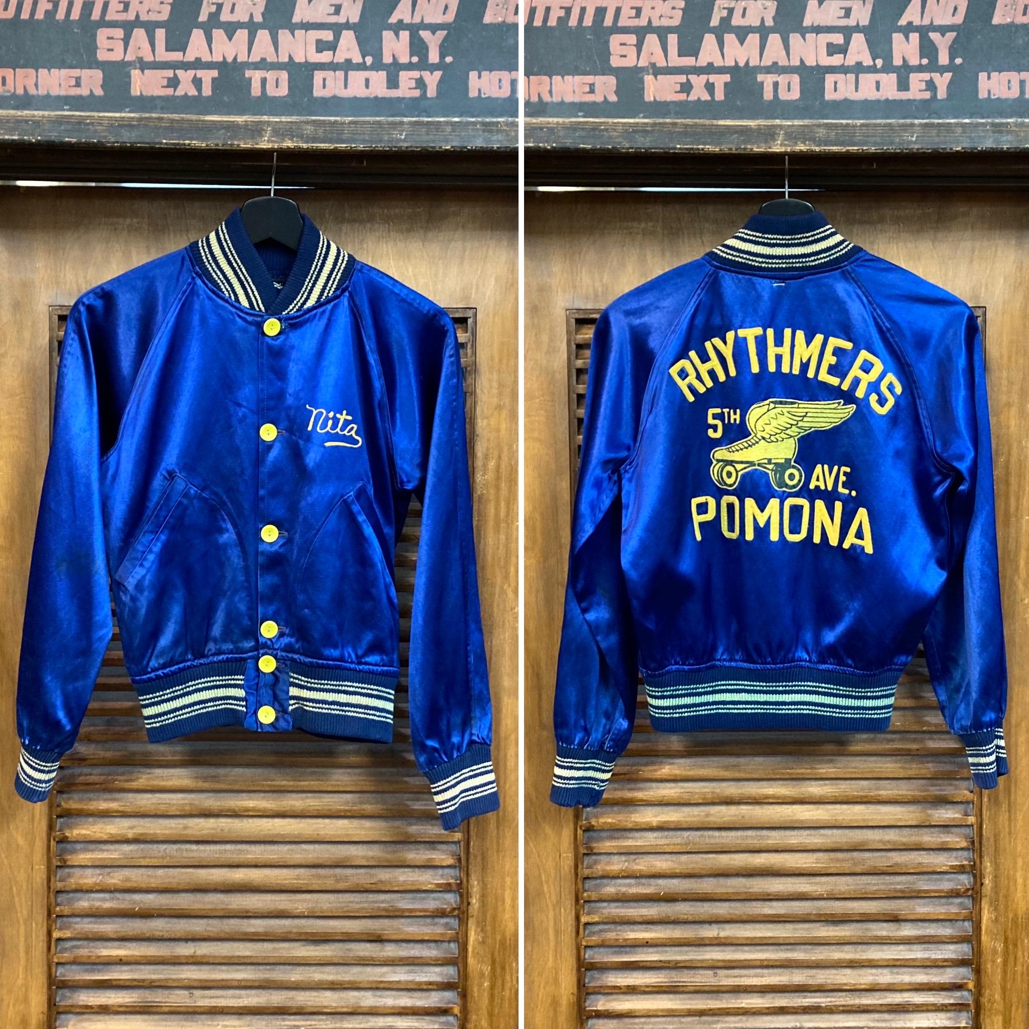 Vintage 1950's Roller Rink Skating Satin Bomber Jacket, Appliqué