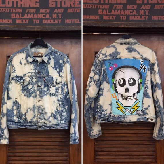 Vintage 1980's “levi's” Denim Jacket With DJ Skull Artwork
