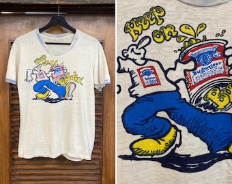 T-shirt vintage degli anni ’70 R. Crumb Style Budweiser Cartoon Beer Ringer, Keep on Buddin’, maglietta degli anni ’70, abbigliamento vintage