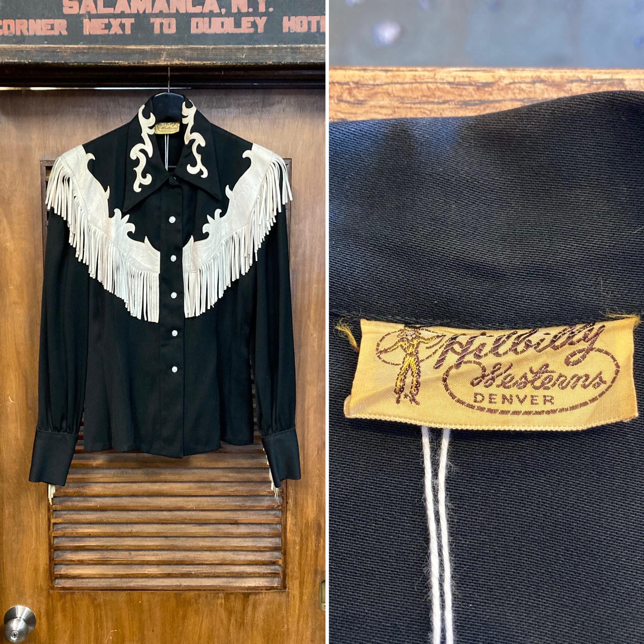 Vintage 1950's Jet Black Western Cowboy Leather Fringe Rayon