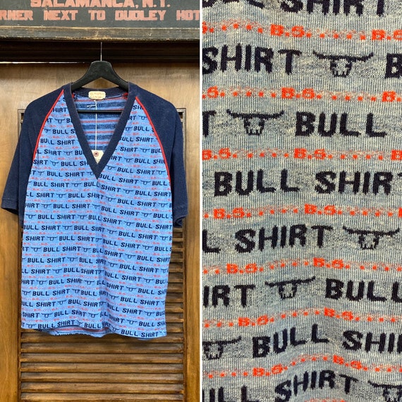 Vintage 1970’s “Bull Shirt” B.S. Knit V-Neck Shirt