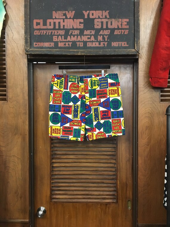 Vintage Men's 1960's Pop Art Sign Print Shorts, 19
