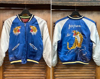 40s 50s Original Vintage Eagle/tiger Japan Souvenir Sukajan Blue