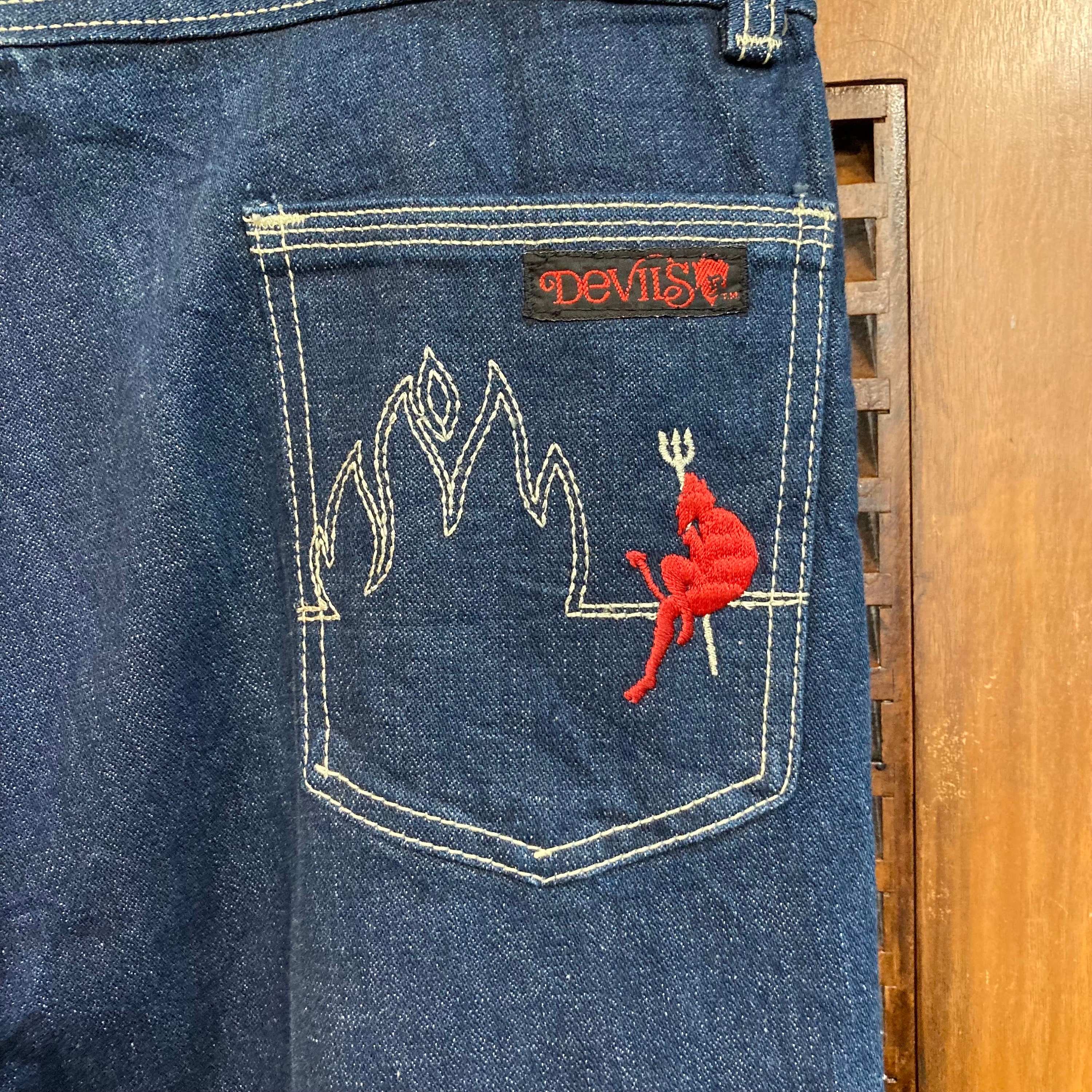 Vintage 1980's W35 “devils” Flame Pitchfork Detail Embroidery New