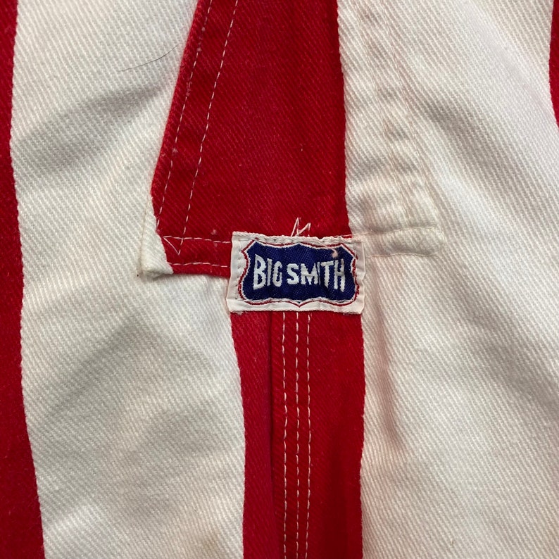 Vintage 1960s w40 Big Smith Red x White Stripe Mod Denim Overalls, Pop Art, Jeans, 60s Vintage Clothing image 8