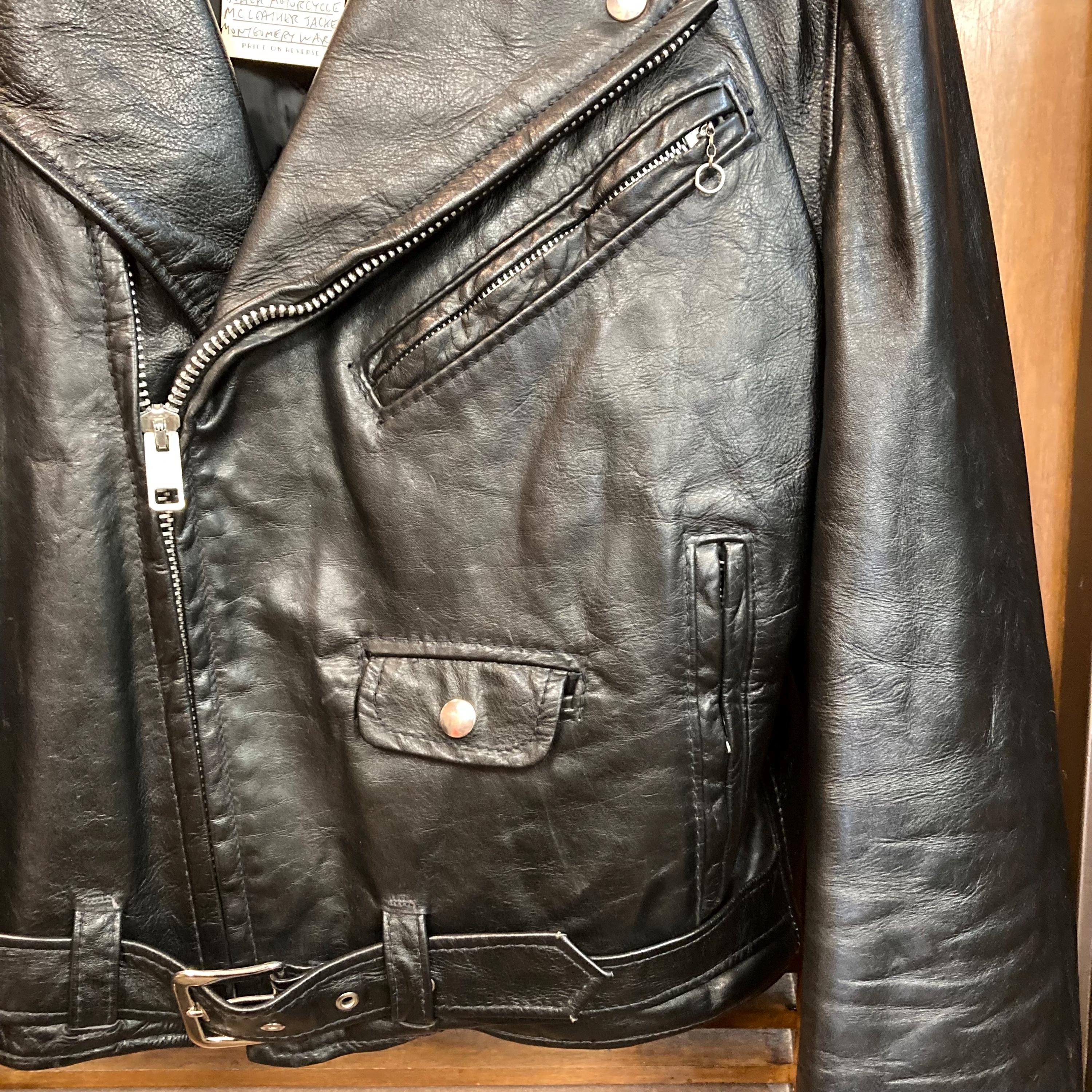 Vintage 1960's Size L Black Motorcycle MC Leather Jacket