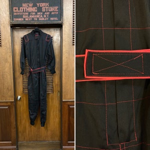 Vintage 1980s Black and Red Windowpane Jumpsuit, Vintage Jumpsuit, 1980s Jumpsuit, Vintage Clothing, Black Jumpsuit, Coveralls image 1