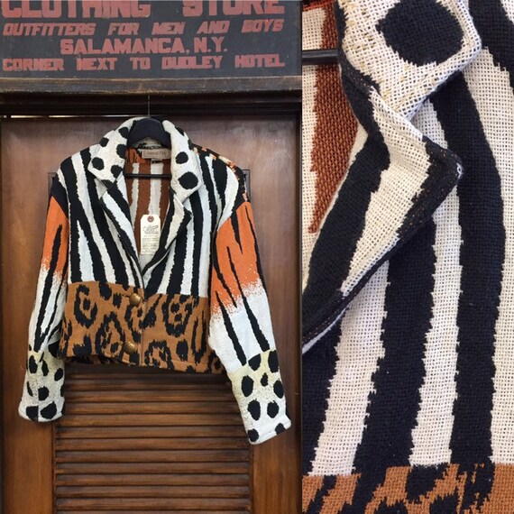 Vintage 1990’s Krazy Animal Print Knit Jacket, Vin