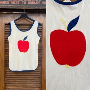 Vintage 1960er „Elaine Post“ Stil Big Apple Nylon Polyetser Tank Top T-Shirt, Applikation, 60er Jahre Ringer T-Shirt, Vintage-Kleidung