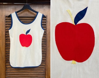 Vintage 1960’s “Elaine Post” Style Big Apple Nylon Polyetser Tank Top T-Shirt, Appliqué, 60’s Ringer Tee, Vintage Clothing