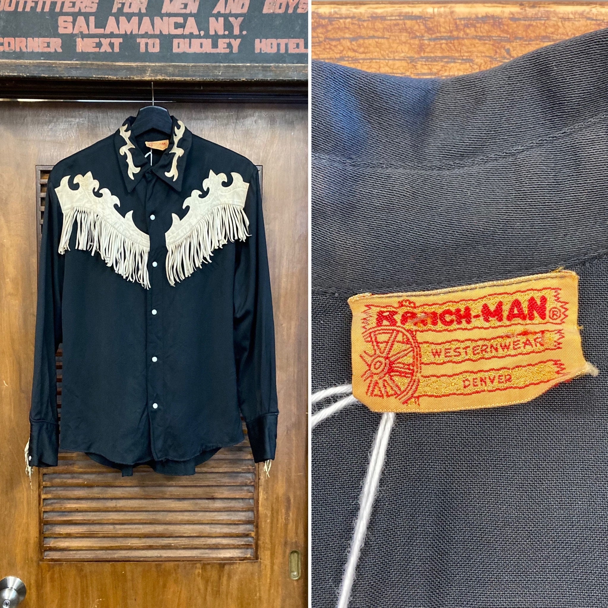 Vintage 1950's Original “ranch-man” Jet Black Rayon Gabardine