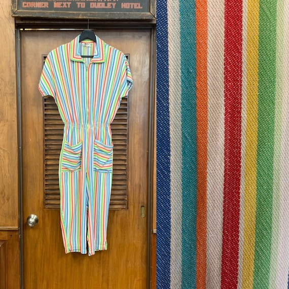 Vintage 1960's Multi-Color Stripe Jumpsuit, Vintag