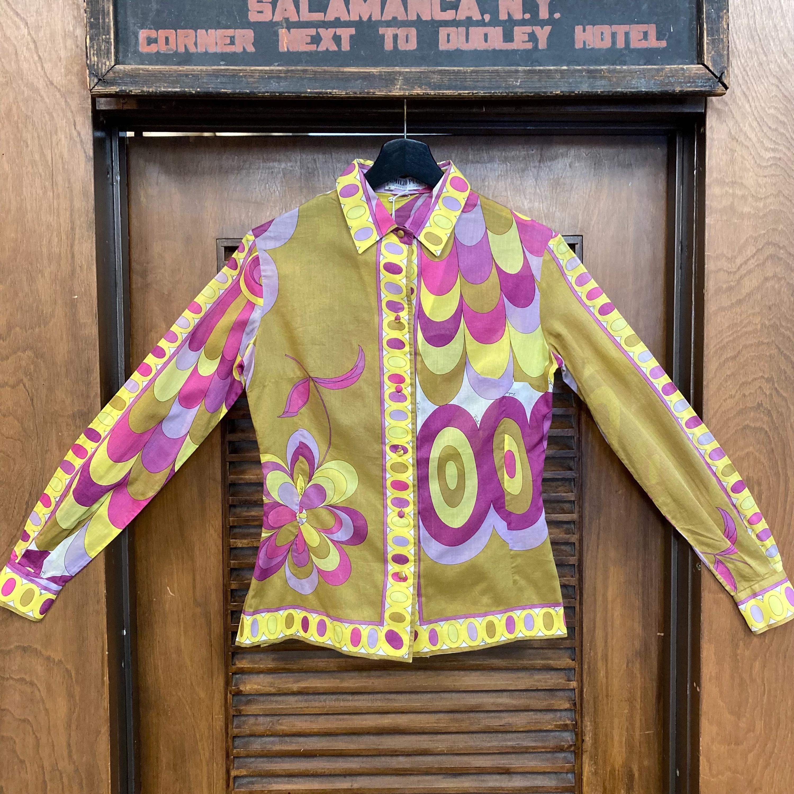 Emilio Pucci 幾何学模様 長袖シャツ　60s 1960's エミリオプッチ（Emilio Pucci） メンズ長袖シャツ