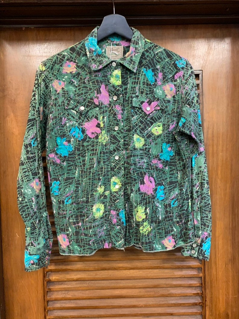 Abstract Vintage Vintage 1950/'s Vintage 1950/'s H Bar C Abstract Floral Print Western Shirt Vintage Clothing H Bar C Vintage Western