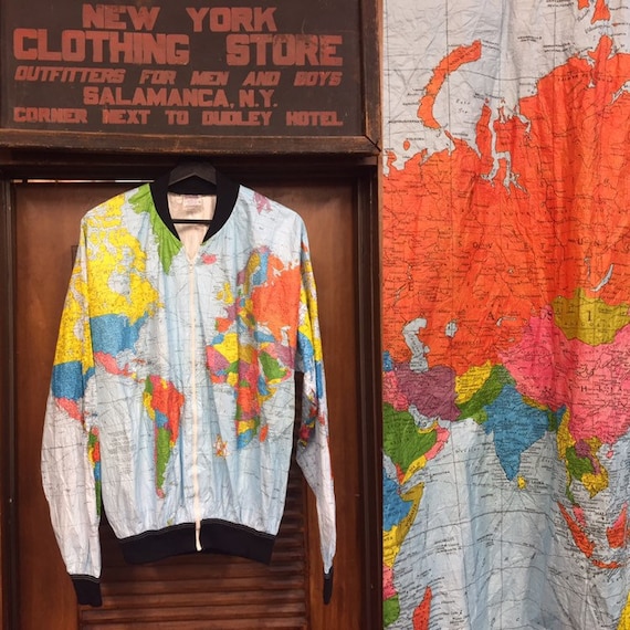 Vintage 1990’s Map Print Bomber Jacket, Ty Jacket,
