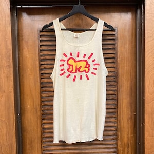 Vintage 1980s Original Keith Haring NYC Ribbed Cotton Tank Top T-Shirt, Two-Sided Print, 80s Vintage Clothing image 2