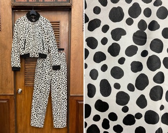 Vintage 1980’s North Beach Animal Print Cow Leather Two Piece Set, 2 Piece, Pant Set, Pant Suit, North Beach, Animal Print, Cow Print,