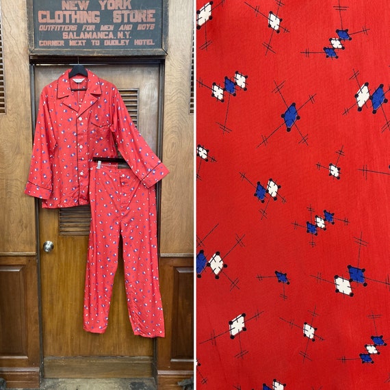 Vintage 1950s Deadstock Atomic Diamond Print Silky Rayon Rockabilly PJ Pajamas Outfit Shirt Pants Set Pajama Set Deadstock NOS Atomic Etsy UK