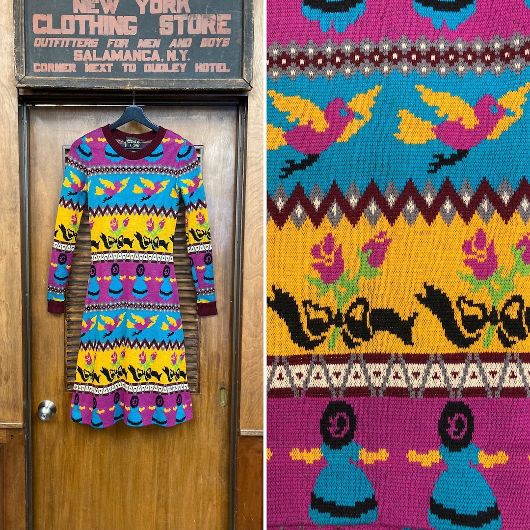 Vintage 1970's Alley Cat Betsey Johnson Mod Knit Dress, Vintage