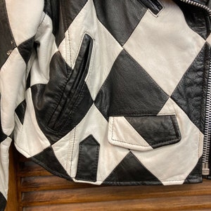 Vintage 1980s Black x White Harlequin New Wave Motorcycle Leather Jacket, 80s Biker, 80s Vintage Clothing image 7