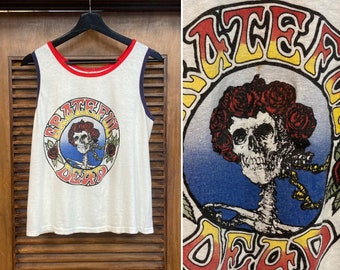 Vintage 1970’s Original “Grateful Dead” Hippie Rock Band Tank Top T-Shirt, 70’s Vintage Clothing