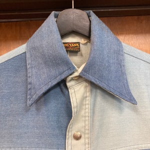 Vintage 1970s Big Yank Brushed Cotton Ombré Denim Hippie Rocker Shirt, 70s Snap Button Over Shirt, Vintage Clothing image 6