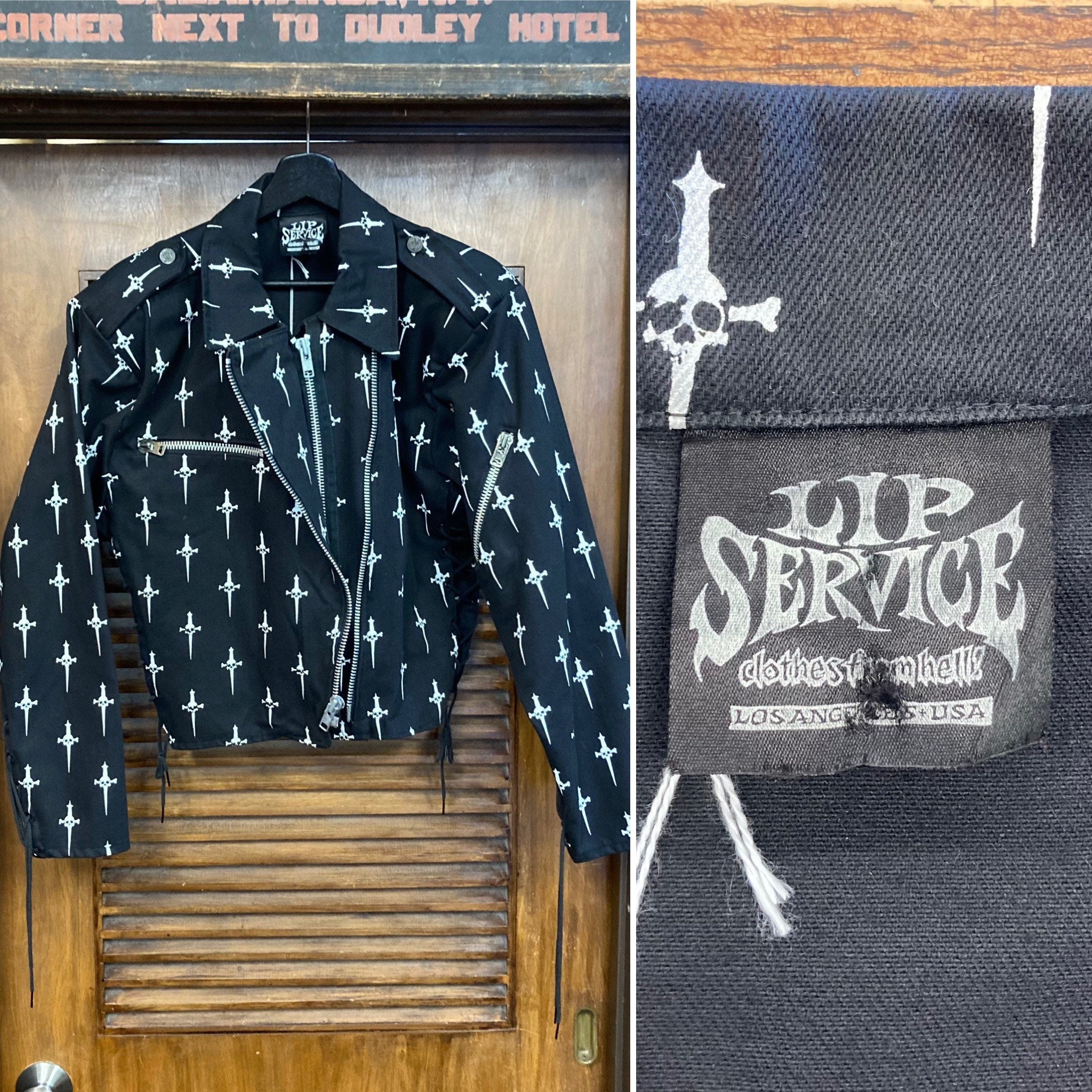 Vintage 1990's “lip Service” Brand Skull X Dagger Cotton MC Vintage 1990's “lip Service” Brand Skull X Dagger Cotton MC